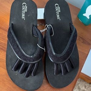 Black Women's Fringe Flip Flop Sandals